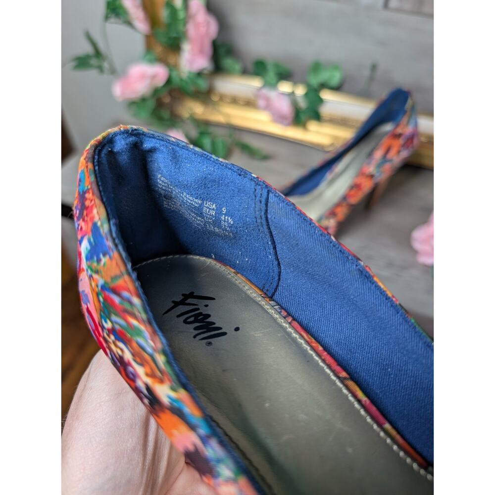 Fioni Multicolor Floral Cork Stiletto Pump Round Toe Slip On Women's US 9 - Picture 5 of 5
